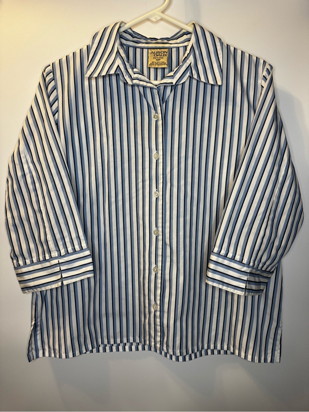 Allison Daley Navy and White Vertical Stripe Button-Down Shirt